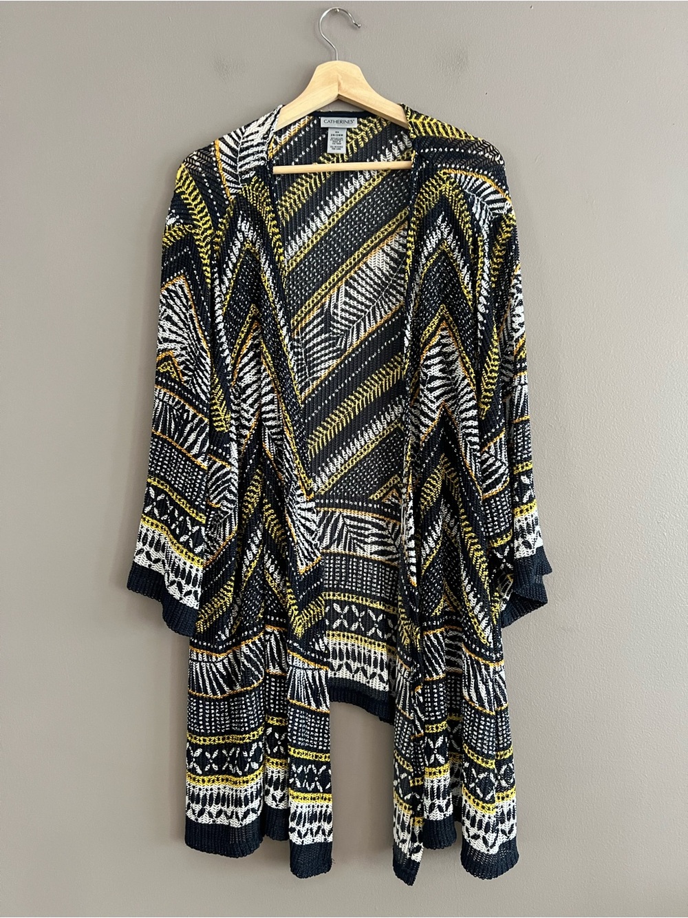 Catherine's Open Front Sheer Kimono Cardigan Duster Lightweight Geometric 3X